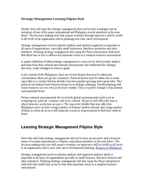 strategic management in Tagalog .